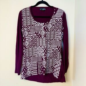 Deep Cherry Long Sleeve Shirt Geometric Print Paradisio Authentiques Size M